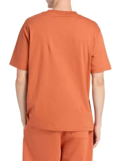 T-shirt en coton orange uni avec une coupe droite et un col rond