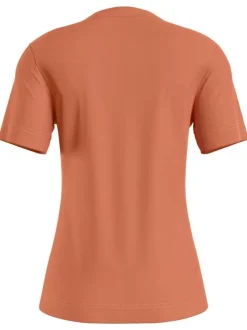 T-shirt en coton orange uni avec une coupe droite et un col v en bord côte