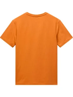 T-shirt en coton orange uni à coupe droite avec col rond et logo brodé