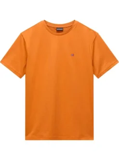 T-shirt en coton orange uni à coupe droite avec col rond et logo brodé