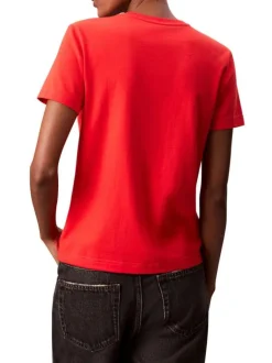 T-shirt en coton orange uni à coupe droite avec un col rond
