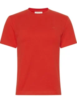 T-shirt en coton orange uni à coupe droite avec un col rond