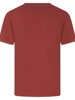 T-shirt en coton épais rouge uni avec une coupe droite et un col rond