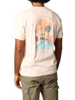 T-shirt en coton pêche imprimé avec une coupe droite et un col rond