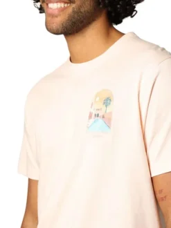 T-shirt en coton pêche imprimé avec une coupe droite et un col rond
