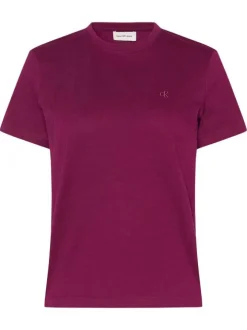 T-shirt en coton prune uni avec une coupe droite et un col rond