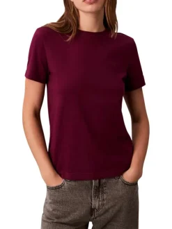 T-shirt en coton prune uni avec une coupe droite et un col rond