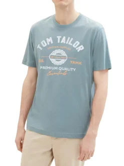 T-shirt en coton pétrole uni coupe droite avec un col rond et nom floqué
