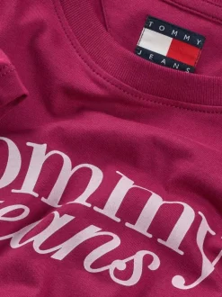 T-shirt en coton régénératif framboise à imprimé, coupe ajustée et col rond