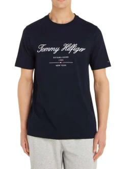 T-shirt en coton régénératif marine uni coupe droite col rond