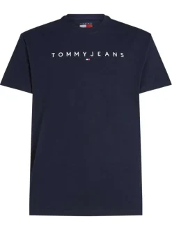 T-shirt en coton régénératif marine uni droit avec un col rond et marque blanche
