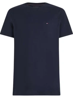 T-shirt en coton régénératif marine uni droit à col rond et logo