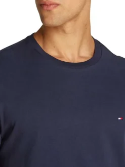 T-shirt en coton régénératif marine uni droit à col rond et logo
