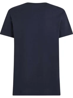 T-shirt en coton régénératif marine uni droit à col rond et logo