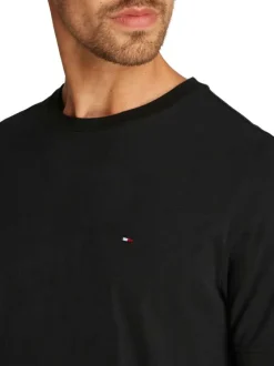 T-shirt en coton régénératif noir uni droit à col rond avec logo brodé