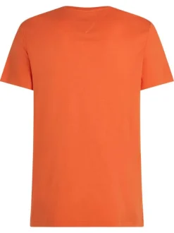 T-shirt en coton régénératif orange avec imprimé de la marque et coupe droite