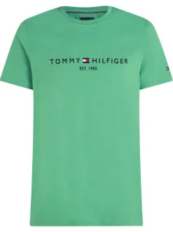 T-shirt en coton régénératif vert à imprimé avec une coupe droite et col rond