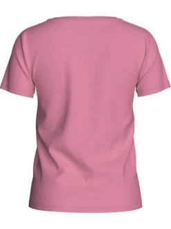 T-shirt en coton rose avec le nom de la marque imprimé à l'avant et à col rond