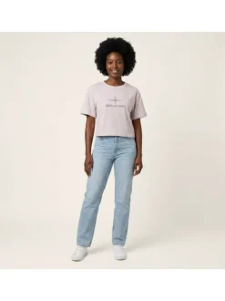 T-shirt en coton rose avec logo à col rond et à manches courtes
