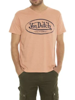T-shirt en coton rose avec un imprimé une coupe droite et un col v
