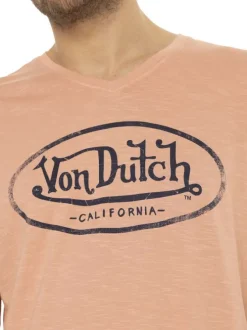 T-shirt en coton rose avec un imprimé une coupe droite et un col v