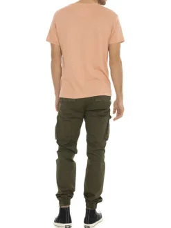 T-shirt en coton rose avec un imprimé une coupe droite et un col v