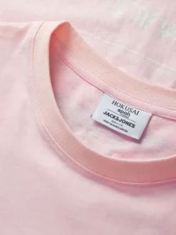 T-shirt en coton rose à coupe droite pourvu d'un col rond côtelé