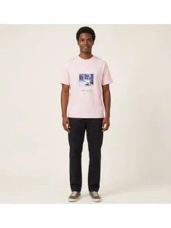 T-shirt en coton rose à coupe droite pourvu d'un col rond côtelé