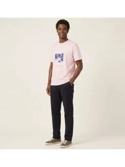 T-shirt en coton rose à coupe droite pourvu d'un col rond côtelé