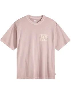 T-shirt en coton rose à coupe droite pourvu d'un col rond côtelé