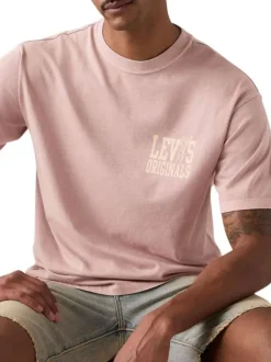 T-shirt en coton rose à coupe droite pourvu d'un col rond côtelé
