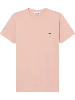 T-shirt en coton rose à coupe droite pourvu d'un col rond côtelé