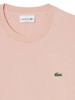 T-shirt en coton rose à coupe droite pourvu d'un col rond côtelé
