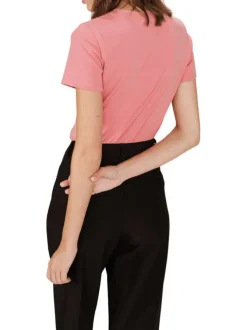 T-shirt en coton rose imprimé avec une coupe droite et un col rond