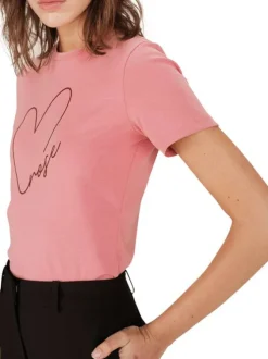 T-shirt en coton rose imprimé avec une coupe droite et un col rond