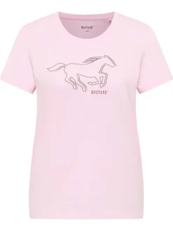 T-shirt en coton rose à imprimé avec une coupe droite et un col rond