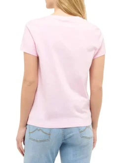 T-shirt en coton rose à imprimé avec une coupe droite et un col rond