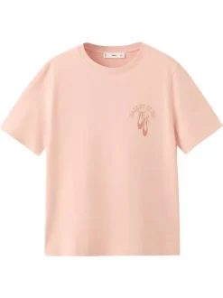T-shirt en coton rose imprimé avec une coupe droite et un col rond