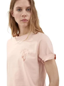 T-shirt en coton rose imprimé avec une coupe droite et un col rond