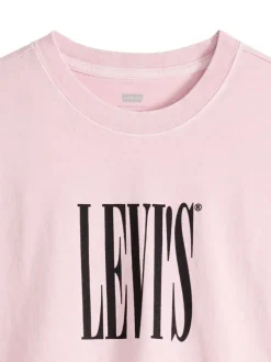 T-shirt en coton rose imprimé à coupe droite pourvu d'un col rond