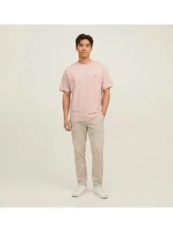 T-shirt en coton rose imprimé à coupe droite pourvu d'un col rond