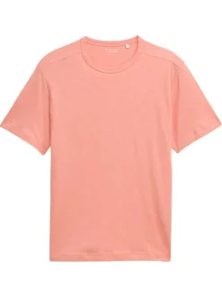 T-shirt en coton rose pâle uni à coupe droite avec col rond et manches courtes