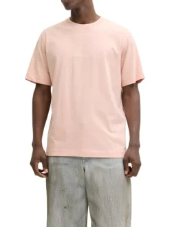 T-shirt en coton rose pourvu d'un col rond et de manches courtes