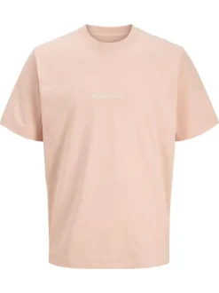 T-shirt en coton rose pourvu d'un col rond et de manches courtes