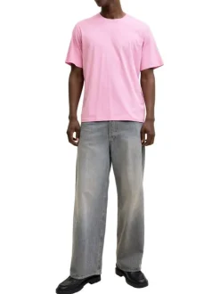 T-shirt en coton rose pourvu d'une coupe droite et d'un col rond