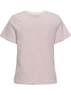 T-shirt en coton rose à rayures avec une coupe droite et un col rond