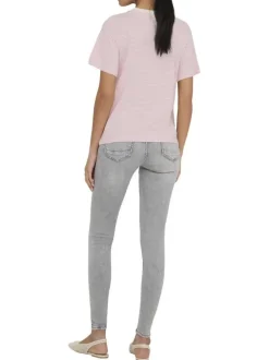 T-shirt en coton rose à rayures avec une coupe droite et un col rond
