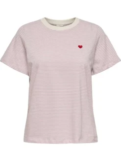 T-shirt en coton rose à rayures avec une coupe droite et un col rond
