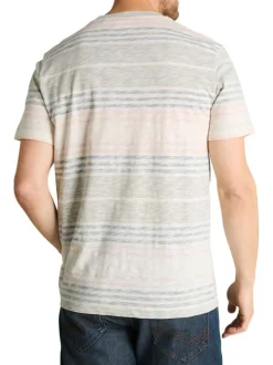 T-shirt en coton rose à rayures pourvu de manches courtes et d'un col rond