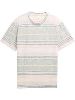 T-shirt en coton rose à rayures pourvu de manches courtes et d'un col rond
